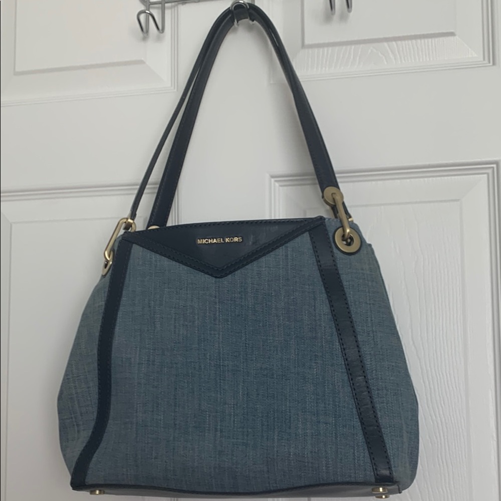 Michael Kors Denim Blue and Black Shoulder Bag